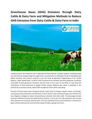 Greenhouse Gases (GHG) Emissions through Dairy Cattle & Dairy Farm and Mitigation Methods to Reduce GHG Emissions from D