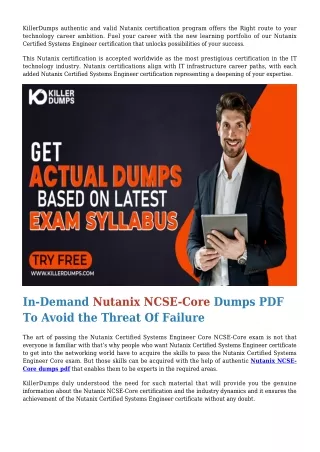 Nutanix NCSE-Core Dumps PDF - (Massive Impact) Make Your Learning Easy