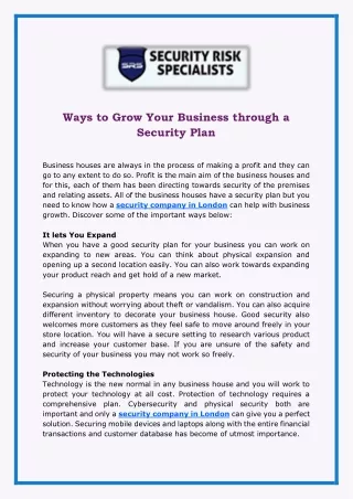 Ways to Grow Your Business through a Security Plan