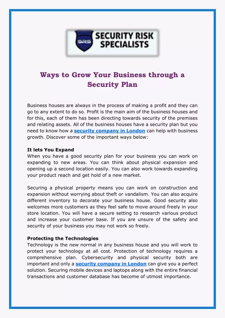 ways to grow your business through a security plan