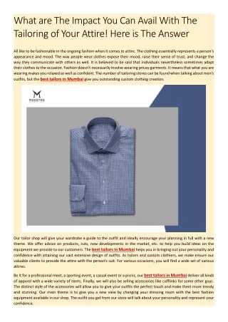 What are The Impact You Can Avail With The Tailoring of Your Attire! Here is The Answer