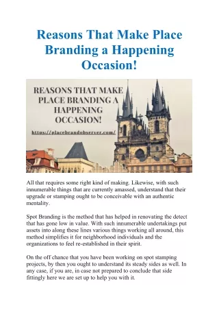 Reasons That Make Place Branding a Happening Occasion!