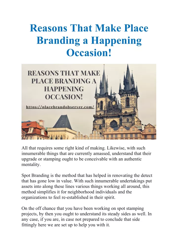 reasons that make place branding a happening