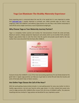 yoga can illuminate the healthy maternity