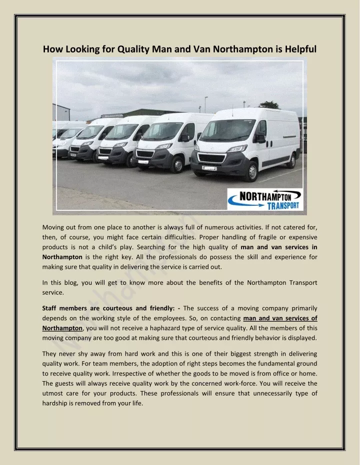 how looking for quality man and van northampton
