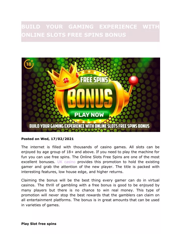 build online slots free spins bonus