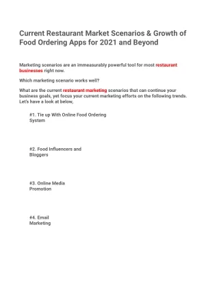 Current Restaurant Market Scenarios &amp; Growth of Food Ordering Apps for 2021 and Beyond