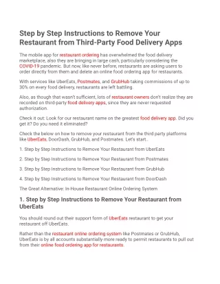 Step by Step Instructions to Remove Your Restaurant from Third-Party Food Delivery Apps