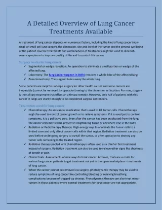 A Detailed Overview of Lung Cancer Treatments Available