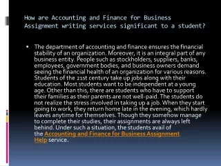 how are accounting and finance for business assignment writing services significant to a student