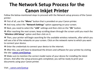 The Network Setup Process for the Canon Inkjet Printer