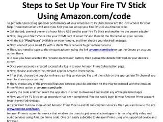 Steps to Set Up Your Fire TV Stick Using Amazon.comcode