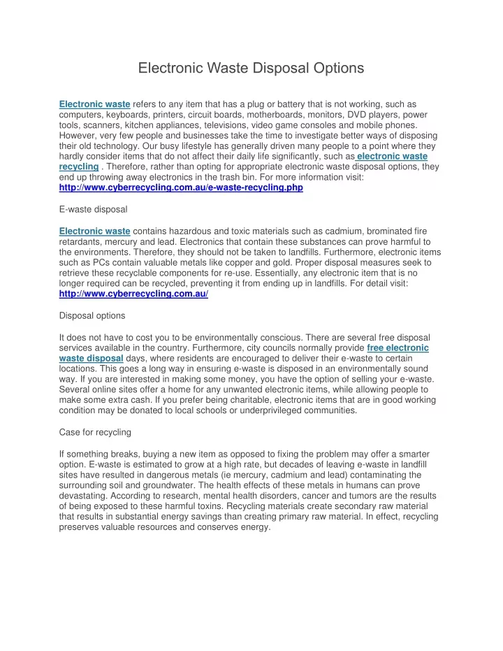 electronic waste disposal options