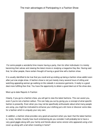 the main advantages of participating in a fashion