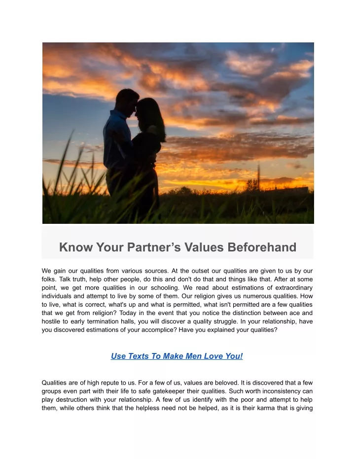 know your partner s values beforehand