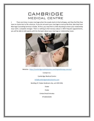Hypnotherapy Sessions Specialists Dubai | Cambridgemedicalcentre.com