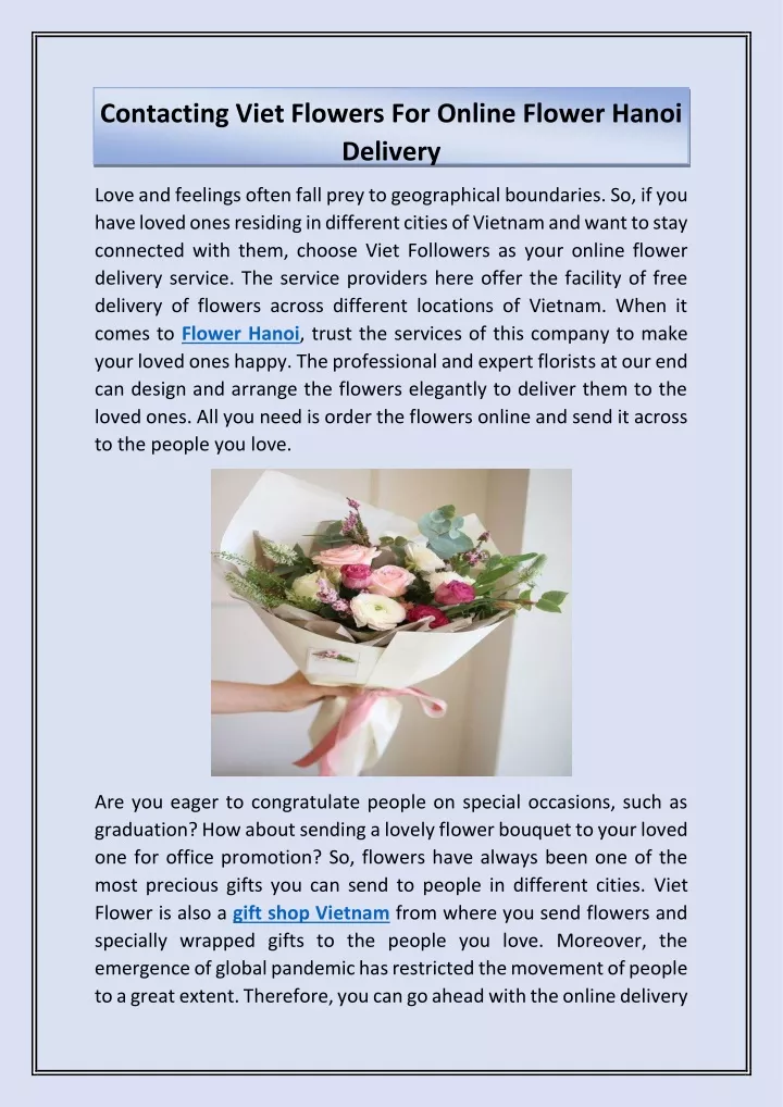 contacting viet flowers for online flower hanoi