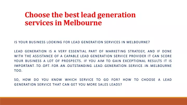 choose the best lead generation services in melbourne