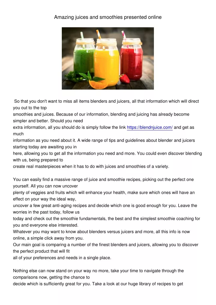 amazing juices and smoothies presented online