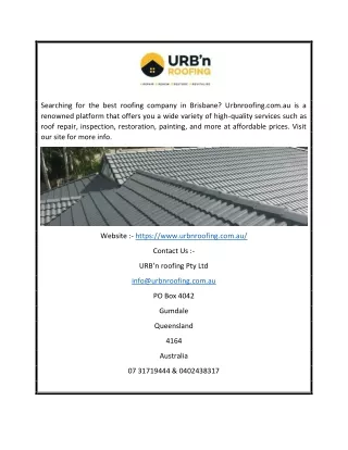 Best Roofing Company Brisbane | Urbnroofing.com.au