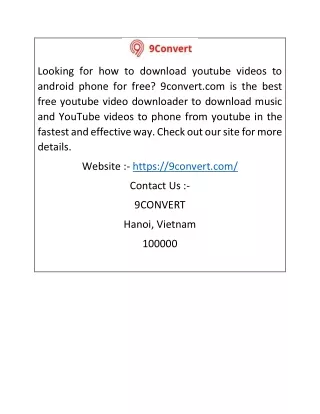 Download Youtube Videos for Free Online | 9convert.com