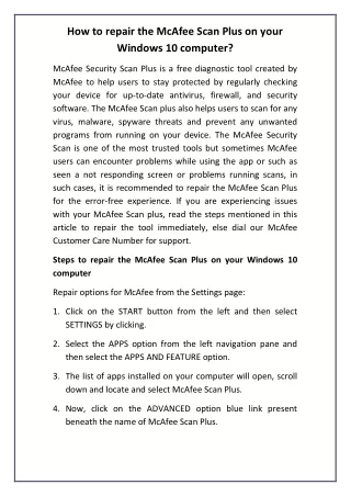 how to repair the mcafee scan plus on your