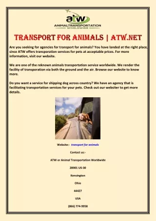 Transport for animals | Atw.net