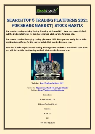 Search Top 5 Trading Platforms 2021 For Share Market| Stock Hastix