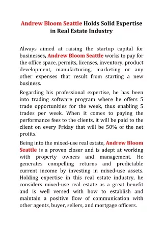 andrew bloom seattle holds solid expertise