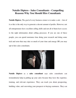 Compelling Reasons Why You Should Hire Consultants by Natalie Dipiero