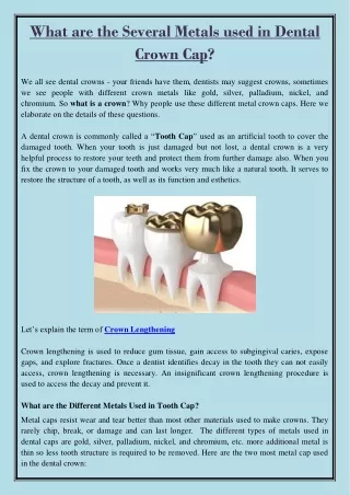 what are the several metals used in dental crown