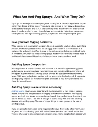 What Are Anti-Fog Sprays, And What They Do?