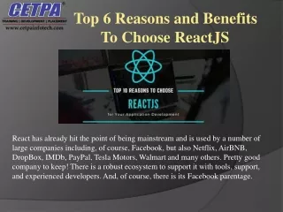 top 6 reasons and benefits to choose reactjs