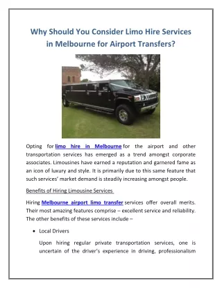 Why Should You Consider Limo Hire Services in Melbourne for Airport Transfers?