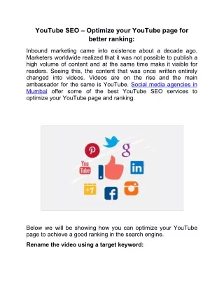 YouTube SEO – Optimize your YouTube page for better ranking: