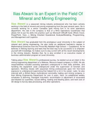 Ilias Atwani Is an Expert in the Field Of Mineral and Mining Engineering