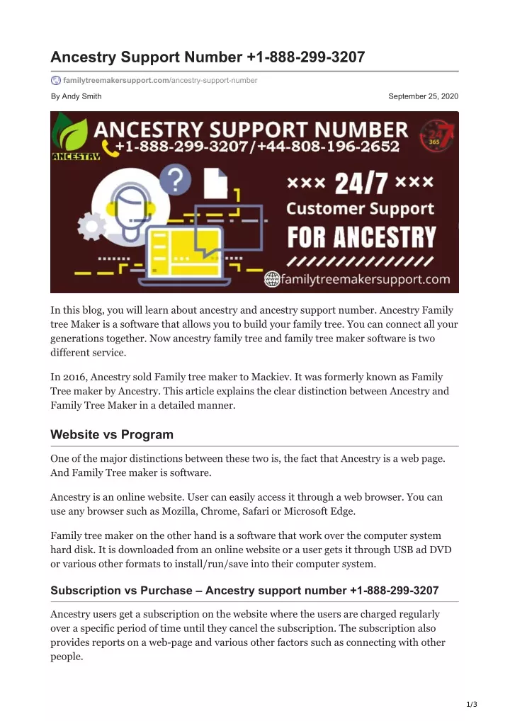 ancestry support number 1 888 299 3207