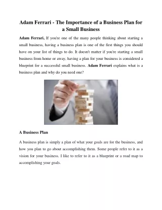 Adam Ferrari - The Importance of a Business