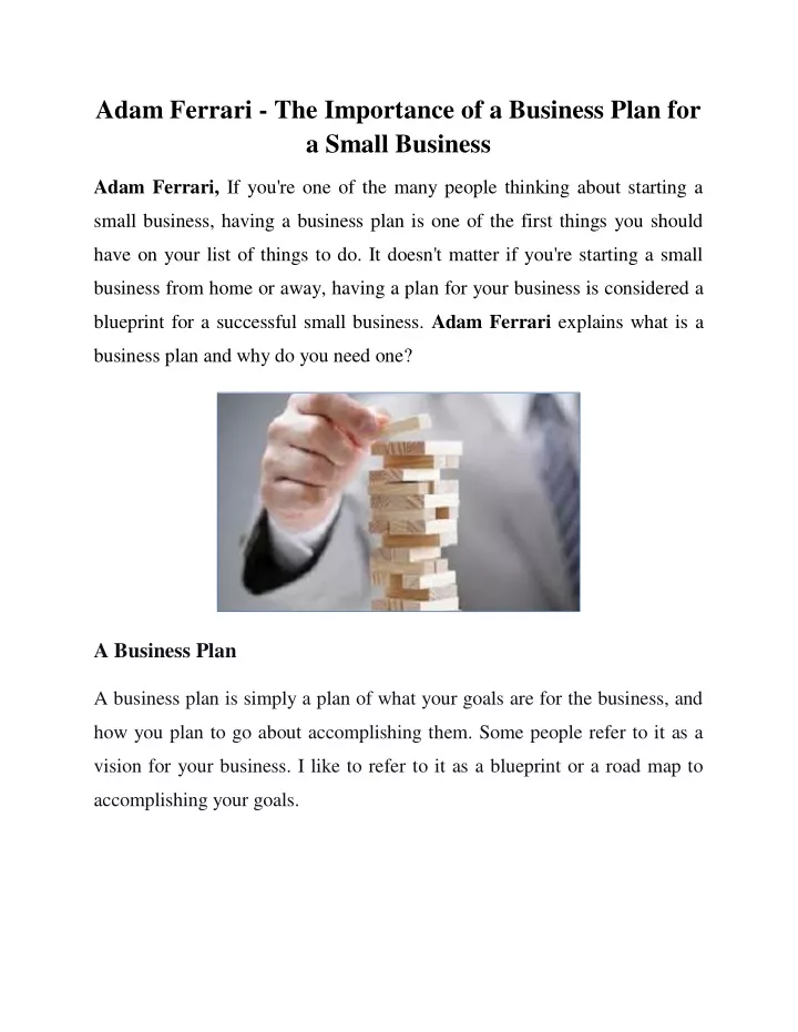 adam ferrari the importance of a business plan