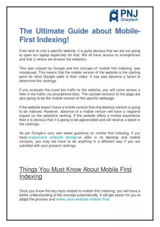 the ultimate guide about mobile first indexing