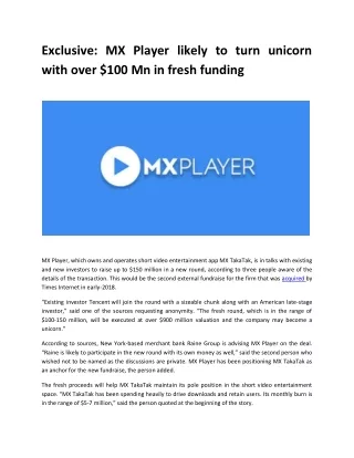 exclusive mx player likely to turn unicorn with