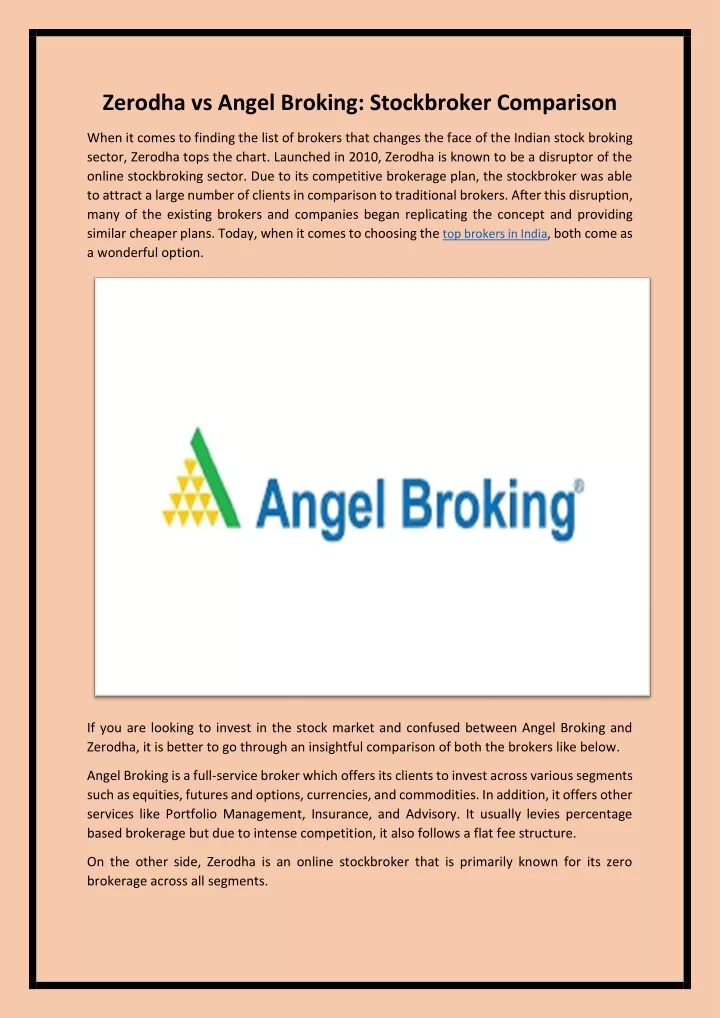 zerodha vs angel broking stockbroker comparison