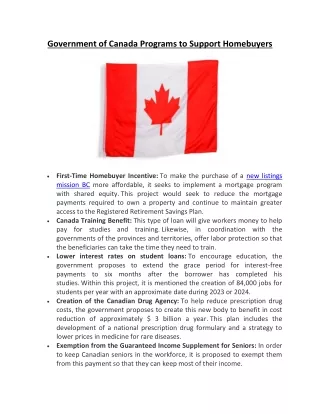 Government of Canada Programs to Support Homebuyers