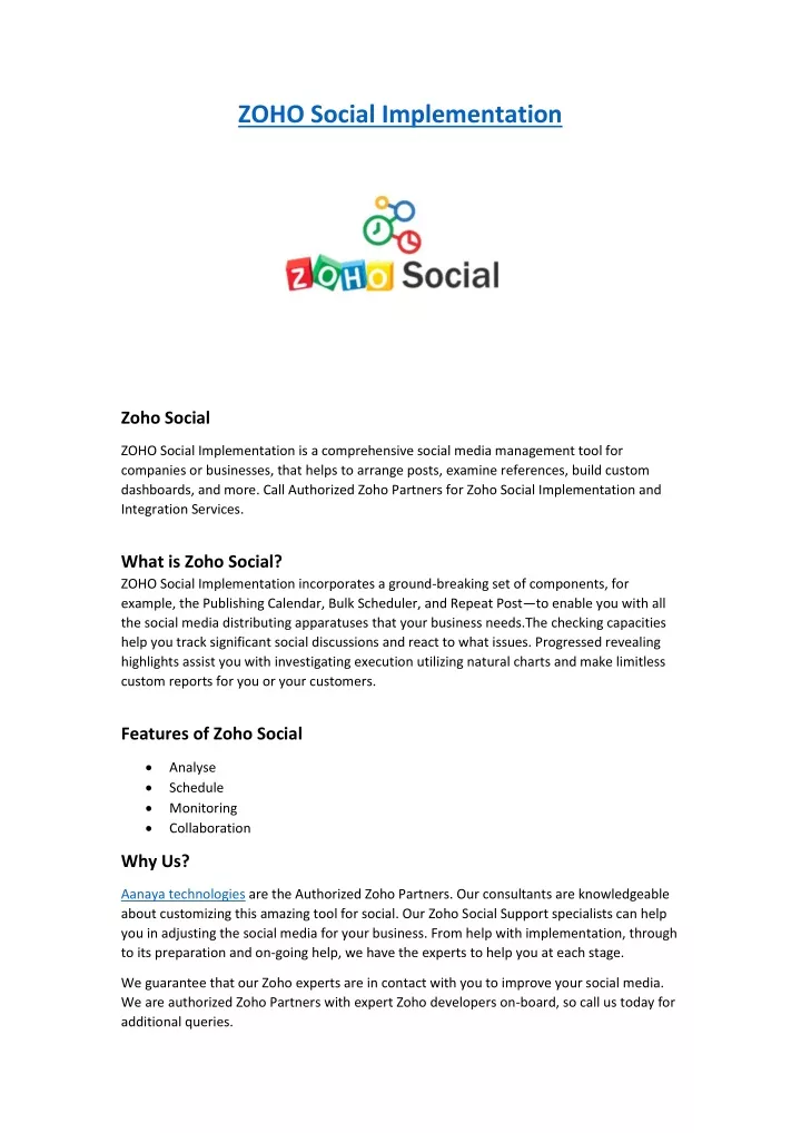 zoho social implementation