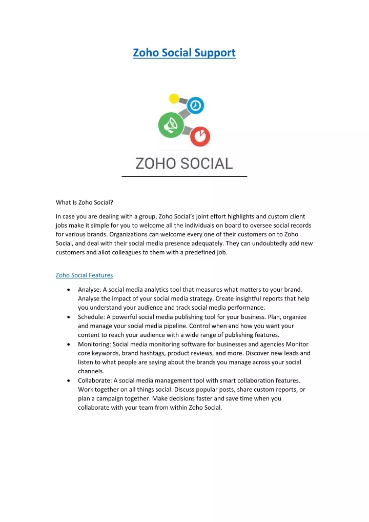 zoho social support