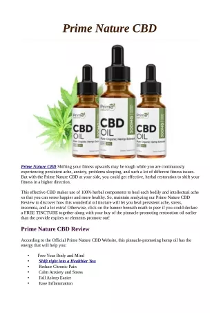 Prime Nature CBD : Reviews, 100% Legal Reduce Pain, Buy 1 Get 1 FREE!