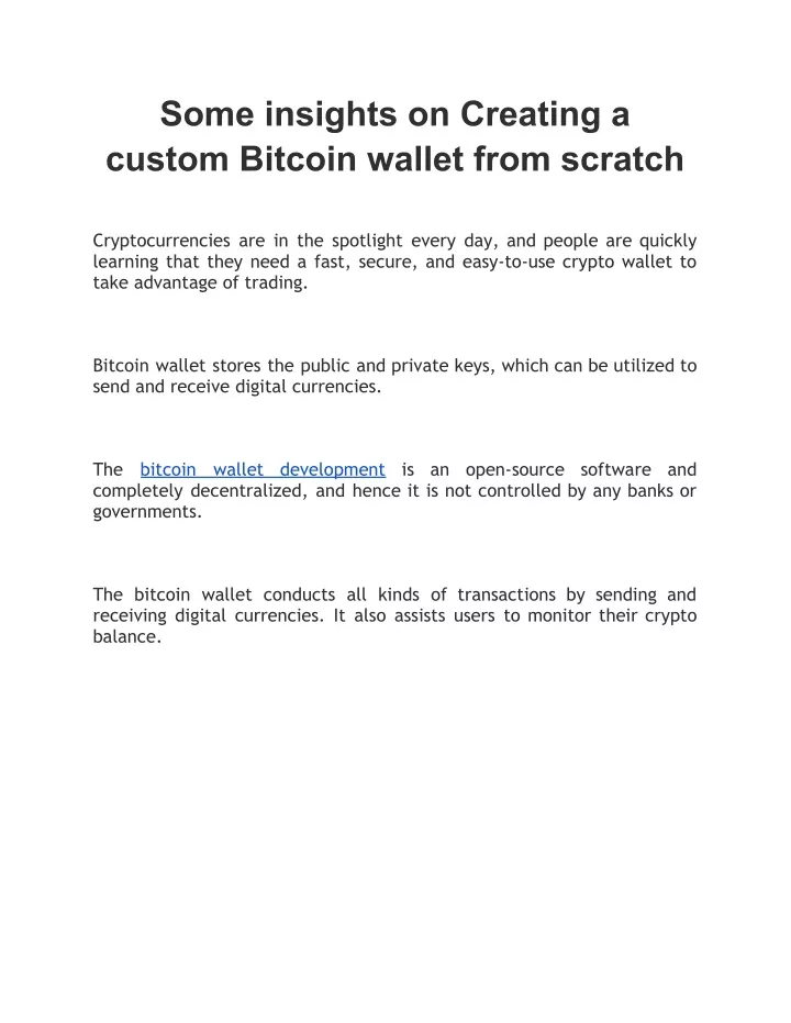some insights on creating a custom bitcoin wallet