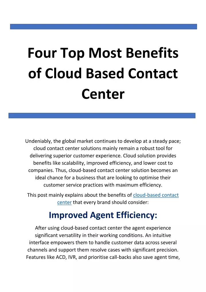 four top most benefits of cloud based contact