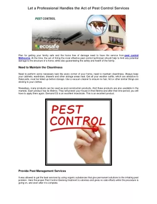 Let a Professional Handles the Act of Pest Control Services