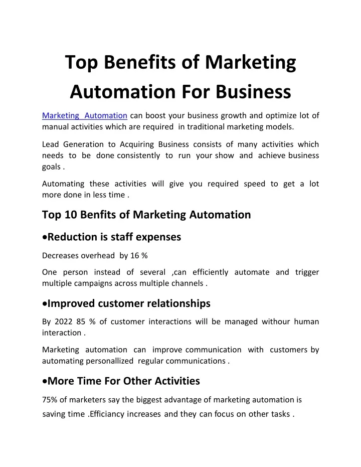 top benefits of marketing automation for business